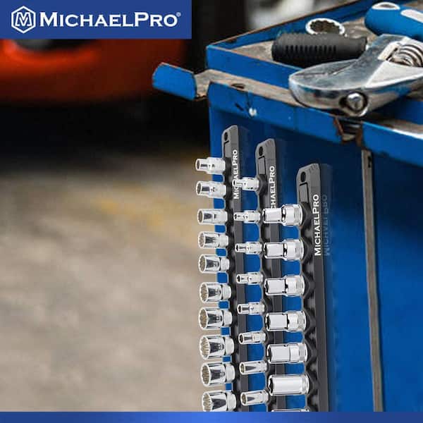 DISEN Magnetic Socket Organizer Set 6PCS Socket Holder Holds 150 Pieces 1/4", 3/8