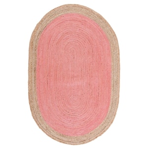 Natural Fiber Pink/Beige Doormat 3 ft. x 4 ft. Woven Ascending Oval Area Rug