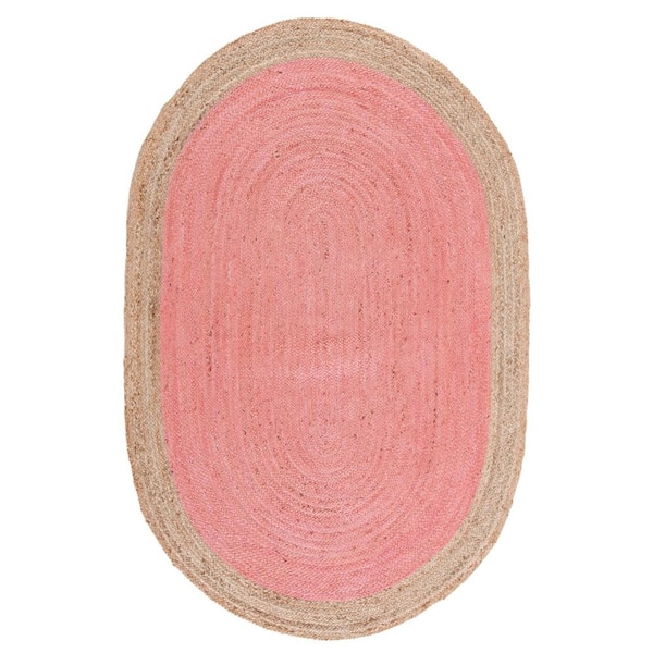 SAFAVIEH Natural Fiber Pink/Beige 6 ft. x 9 ft. Woven Ascending Oval Area Rug