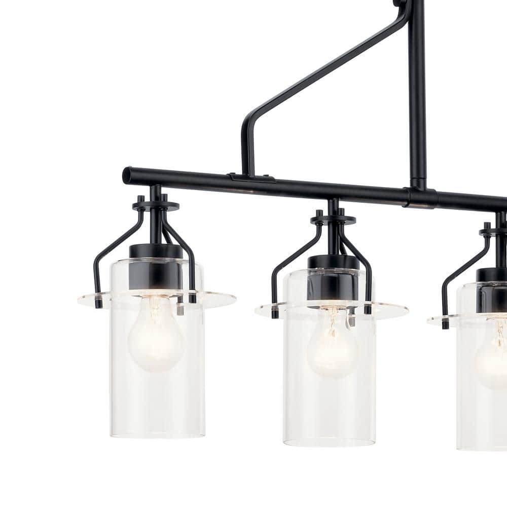 Everett 42 Inch Black and Clear Glass 5-Light Linear Chandelier