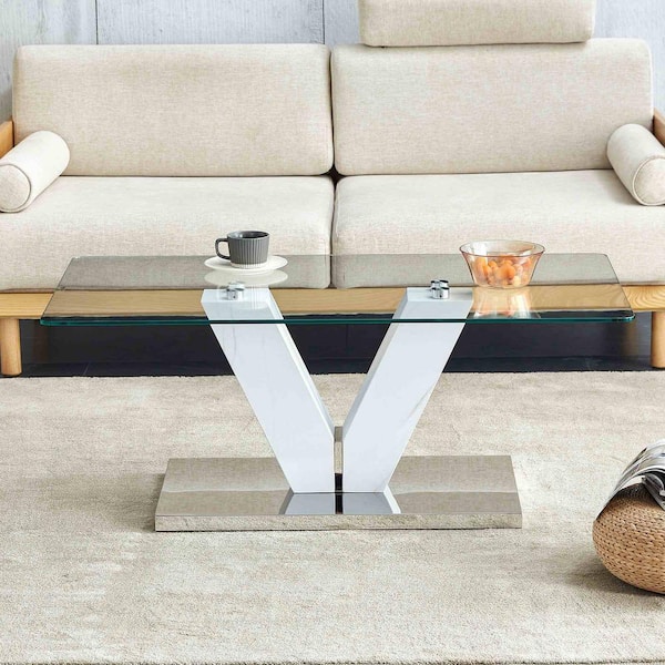 Polibi Modern 43.3 in. Transparent Rectangle Glass Coffee Table