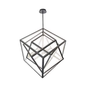 Atlas 30 in. 260-Watt Equivalent Integrated LED Black Standard Chandelier with Silica Shade