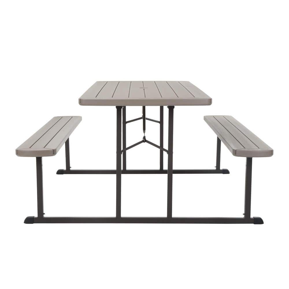 Taupe Polypropylene Folding Picnic Table with Steel Frame