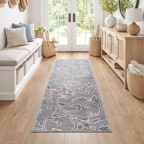 Madison Floral Gray 2 ft. x 8 ft. Indoor Runner Rug