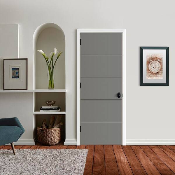 30 in. x 80 in. Right-Hand 5-Panel Solid Core Gray Pearl Painted Composite Single Prehung Interior Door