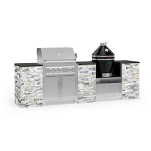 Outdoor Kitchen Signature SS 72.16 in. L x 25.5 in. D x 50 in. H 8 Piece Cabinet Set in Ivory Travertine Stone (LP)
