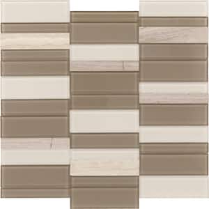 Xpress Mosaix Peel 'N Stick Chenille White 12 in. x 12 in. Glass/Limestone Straight Mosaic Tile (720.9 sq. ft./Pallet)
