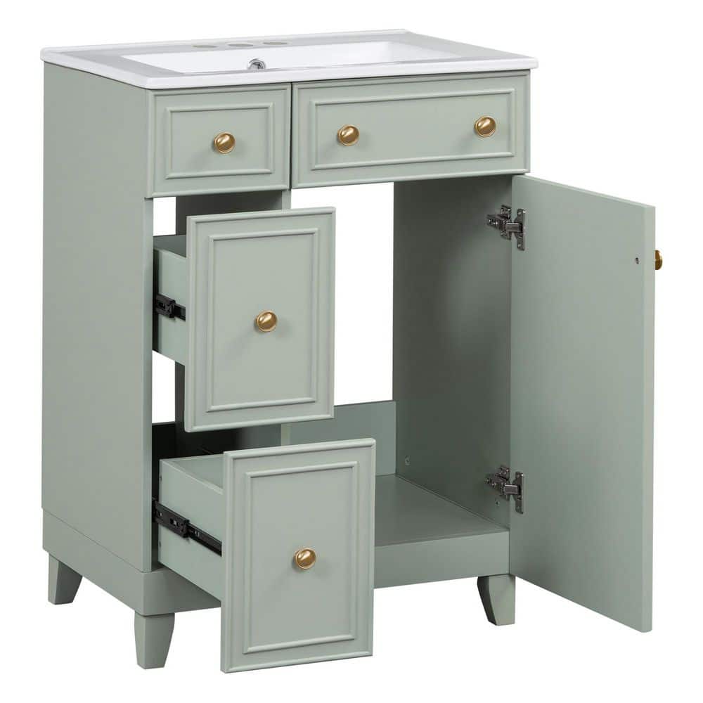 24 in. W Single Sink Freestanding Bath Vanity in Green with White Ceramic Top and 2 Drawers price history on PriceWatchPro