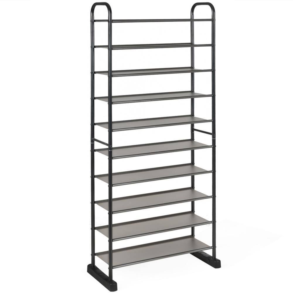 60 in. H 30-Pair Black 10-Tier Shoe Rack Space-Saving Shoe Organizer W/Metal Frame Shoe Tower