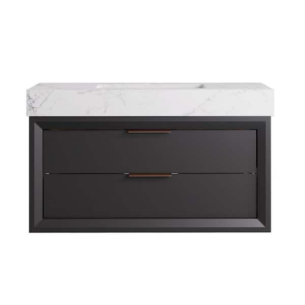 MarbleLux 36 in. W x 20.8 in. D x 29.6 in. H Floating Bathroom Vanity 1-Sink in Black with White Cultured Marble Top