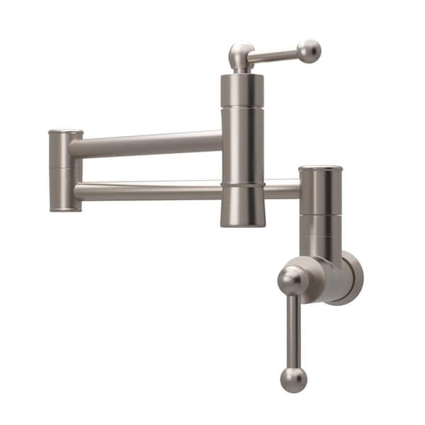 LORDEAR Wall Mount Pot Filler Faucet with Double Joint Swing Arm in Brushed Nickel
