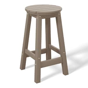 Laguna 24 in. Round HDPE Plastic Backless Counter Height Outdoor Dining Patio Bar Stool in Weathered Wood