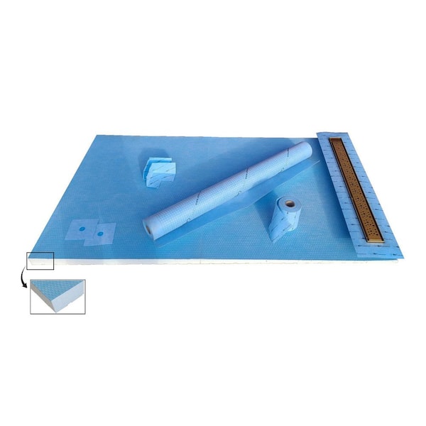 ALINO 48 in. x 48 in. Linear Alcove Shower Kit with 42 in. Matte Gold Wall Drain
