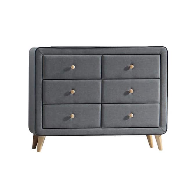 Acme Furniture Valda 6-Drawer Light Gray Fabric Dresser 34 in. x 43 in. x 16 in.