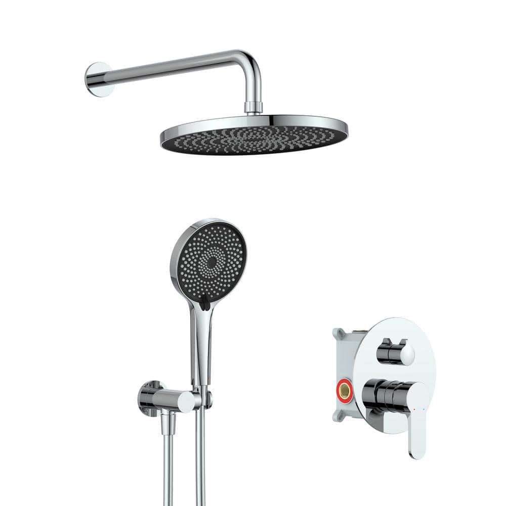 Single Handle 4-Spray Patterns 2 Showerheads Round Shower Faucet 1.8 GPM with High Pressure Hand Shower in Chrome, Grey