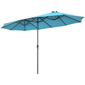 15 ft. Double-Sided Market Patio Umbrella with Hand-Crank System in Turquoise