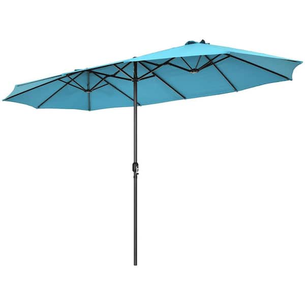 SUNRINX 15 ft. Double-Sided Market Patio Umbrella with Hand-Crank System in Turquoise