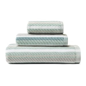 Ocean Bay 3-Piece Aqua Striped Cotton Bath Towel Set
