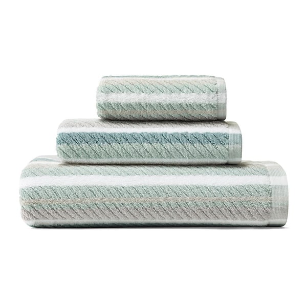 Tommy Bahama Ocean Bay 3-Piece Aqua Striped Cotton Bath Towel Set