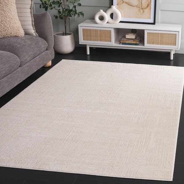 Whisper 7 ft. x 7 ft. Beige Distressed Geometric Square Area Rug