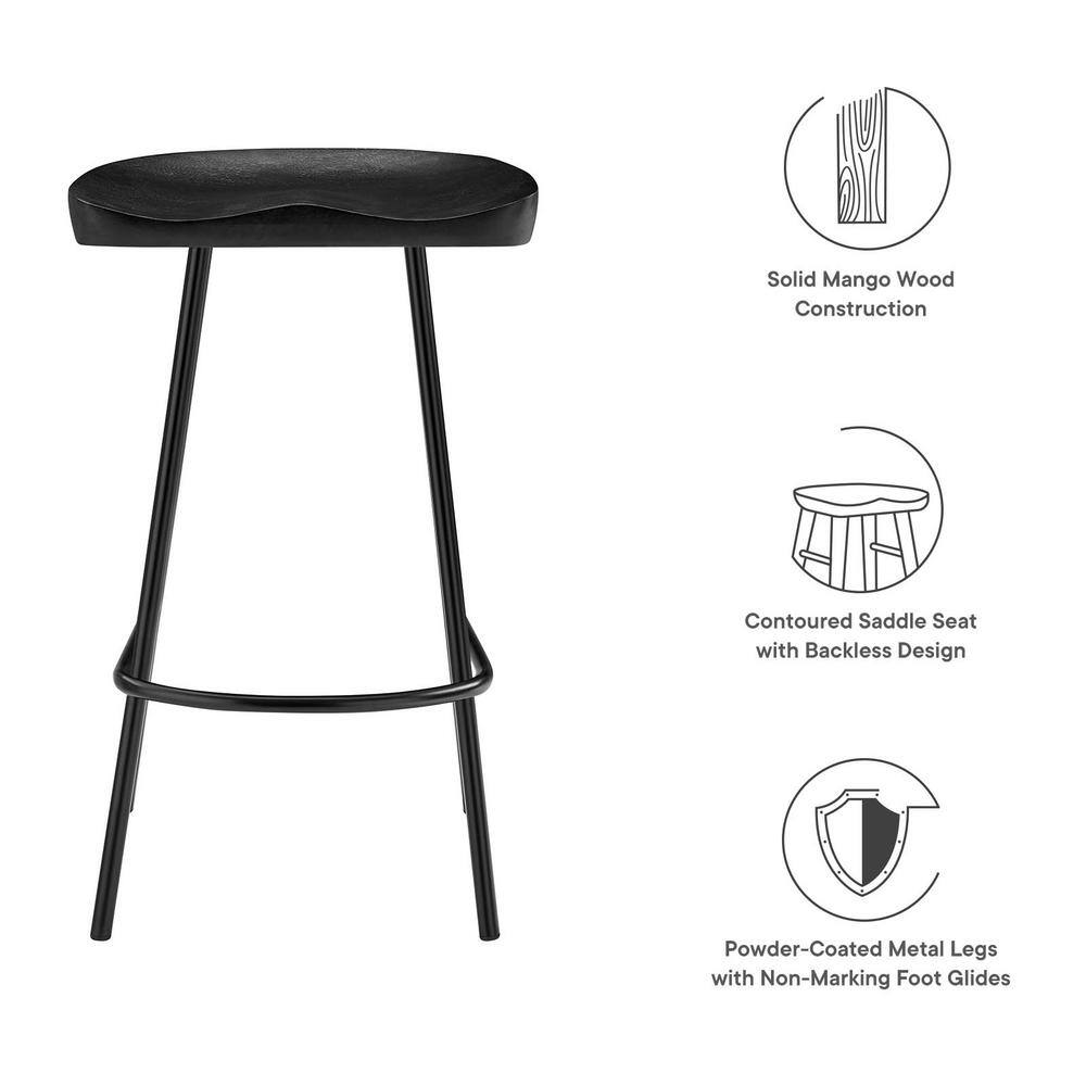 Black Adjustable Saddle Style Wood and Metal Counter Stools