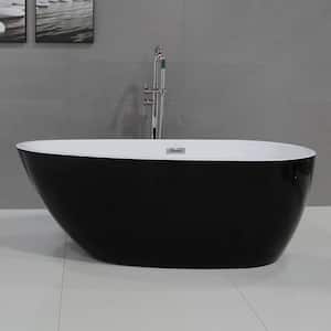 59 in. Acrylic Flatbottom Bathtub in Black and White