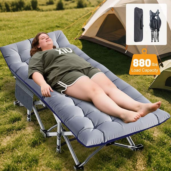 BOZTIY Folding Camping Cot with Mat for Adults Heavy Duty Outdoor Bed with Carry Bag 1200 D Layer Oxford Travel Camp Cots