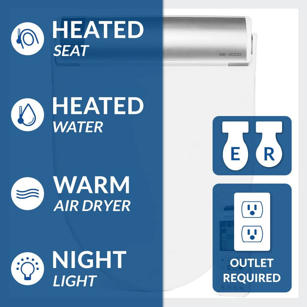 Bio Bidet BB-2000R BB2000 Round Bidet Toilet Seat, Heated Seat with Warm Air Dryer and Temperature Control