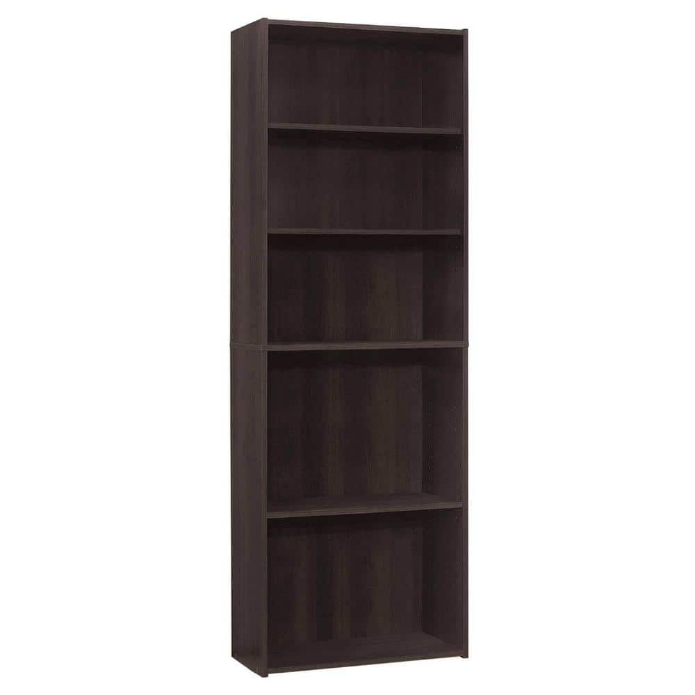 HomeRoots 71.25 in. Jasmine Particle Board Cappuccino 4-Shelf Bookcase ...