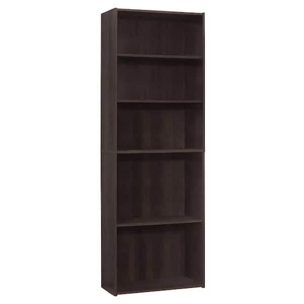 HomeRoots 71.25 in. Jasmine Particle Board Cappuccino 4-Shelf Bookcase