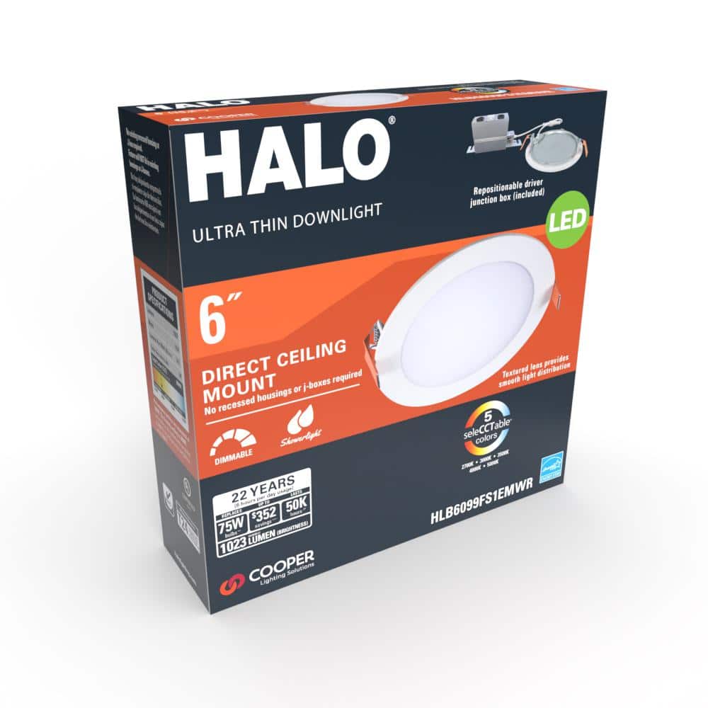 Halo Modern 6" Matte White LED Canless Recessed Downlight Kit