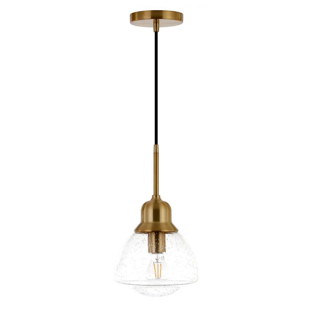 Brass and Seeded Glass Single Pendant Light