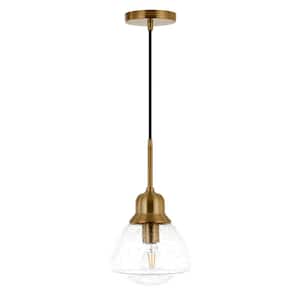 Brooks 1-Light Brass Pendant with Seeded Glass Shade