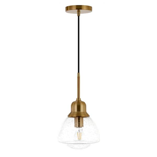 Brooks 1-Light Brass Pendant with Seeded Glass Shade