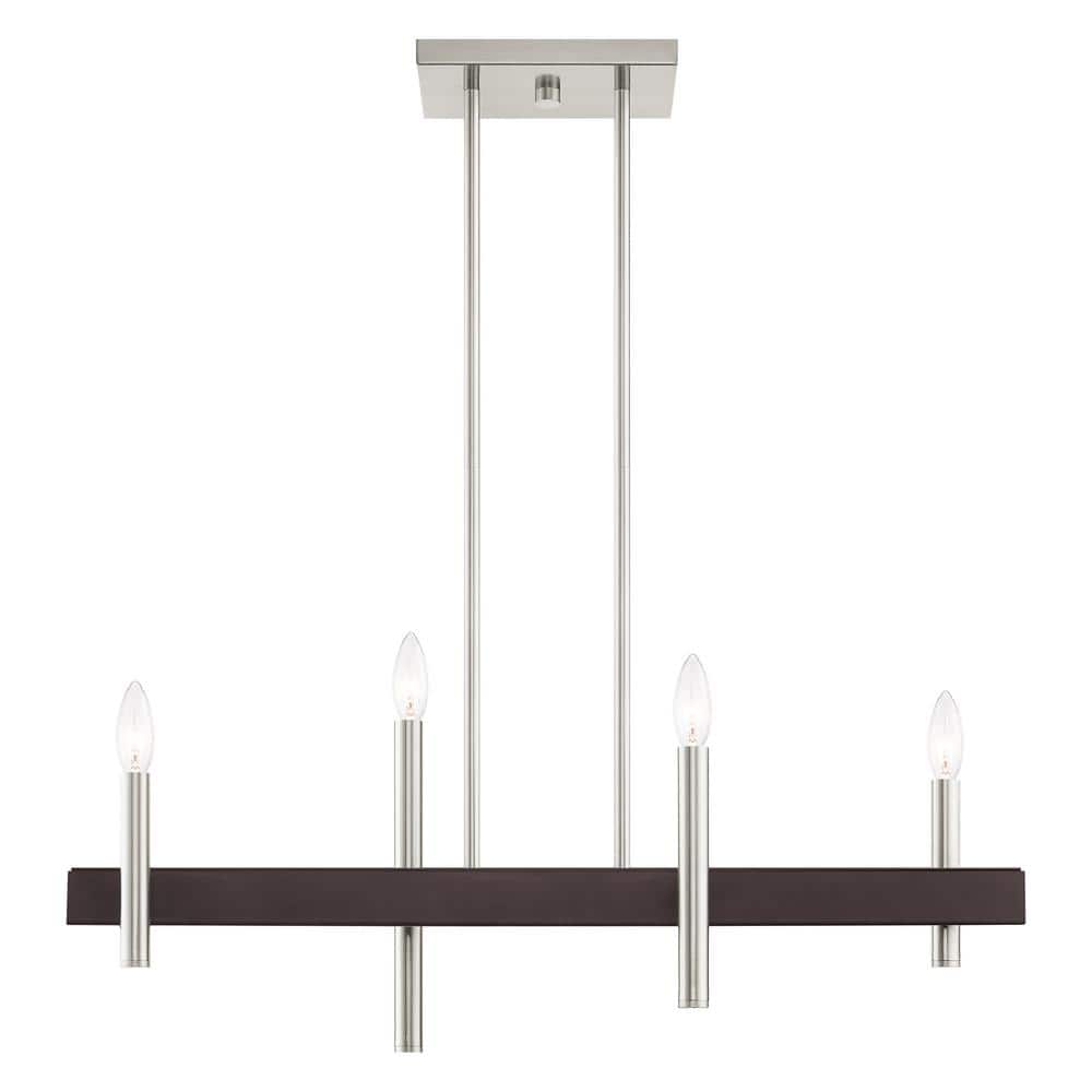 Elegant Bronze and Crystal 4-Light Linear Chandelier