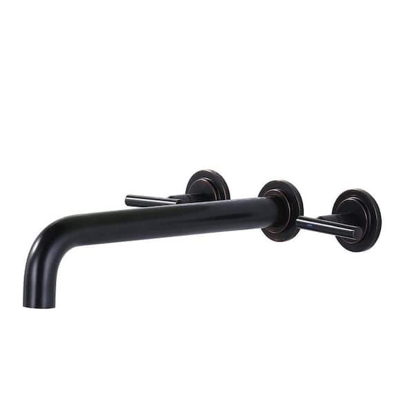 Double-Handle Wall Mount Roman Tub Faucet with 12 in. Long Spout and Valve in Oil Rubbed Bronze