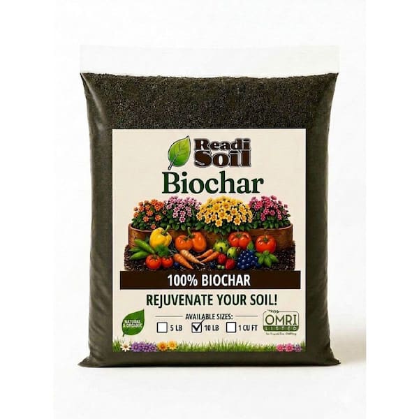 10 lbs. Organic Biochar Soil Amendment - Carbon-Rich Conditioner for Water Retention and Root Growth