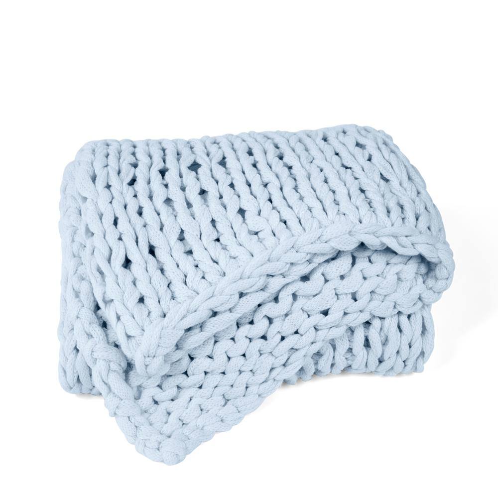 Light Blue Chunky Knit Acrylic Throw Blanket