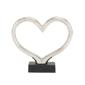 Silver Ceramic Heart Sculpture with Black Base