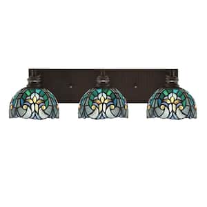 Albany 24.75 in. 3-Light Espresso Vanity Light with Turquoise Cypress Art Glass Shades