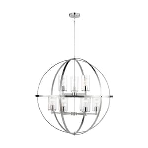 Alturas 9-Light Brushed Nickel Modern Hanging Globe Chandelier with Clear Seeded Glass Shades