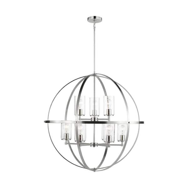 Generation Lighting Alturas 9-Light Brushed Nickel Modern Hanging Globe Chandelier with Clear Seeded Glass Shades