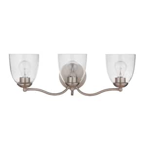Serene 22.63 in. 3-Light Brushed Polished Nickel Vanity Light with Seeded Glass