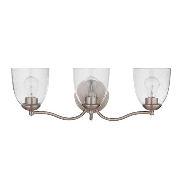 CRAFTMADE Serene 22.63 in. 3-Light Brushed Polished Nickel Vanity Light with Seeded Glass