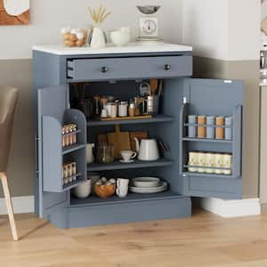 Gray MDF Freestanding Kitchen Pantry Cabinet, Buffet Sideboard with Drawer, 2 Adjustable Shelves and 2 Door Shelves