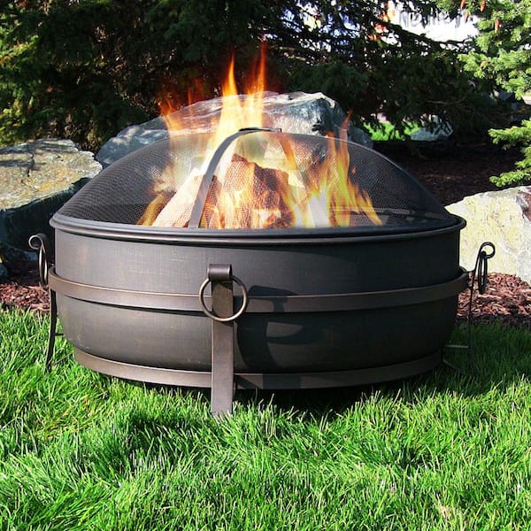 Large Steel Cauldron Wood Fire Pit, Red Ember Brockton Steel Cauldron Fire Pit