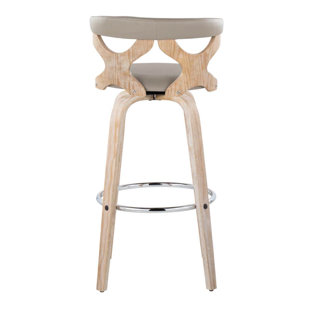 Set of 2 Light Gray Faux Leather and White Washed Wood Swivel Barstools