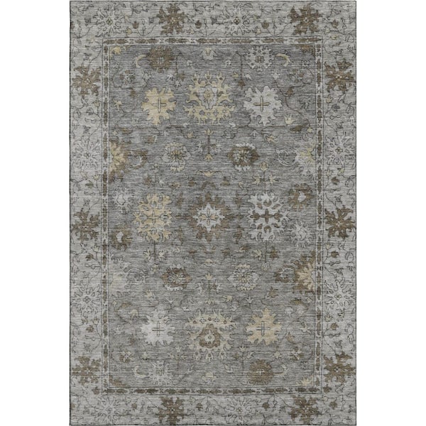 Mayfield Premium Machine Washable Abstract AMF2051 Pewter 5 ft. x 7 ft. 6 in. Area Rug