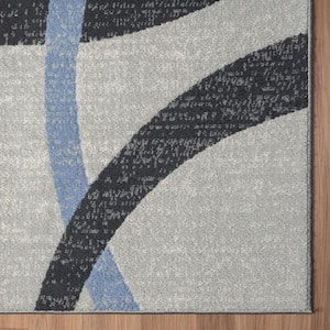 Rose Blue/Gray 8 ft. x 10 ft. Geometric Modern/Contemporary Polyester Rectangle Area Rug