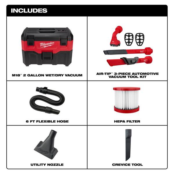Milwaukee AIR-TIP 1-1/4 in. - 2-1/2 in. Automotive Kit W/Crevice Tools,  Utility Nozzle and Bag For Wet/Dry Shop Vacuums (4-Piece) 49-90-2019A - The  Home Depot